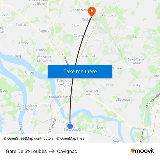 Gare De St-Loubès to Cavignac map