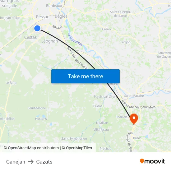 Canejan to Cazats map
