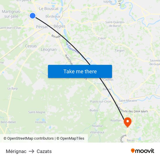 Mérignac to Cazats map