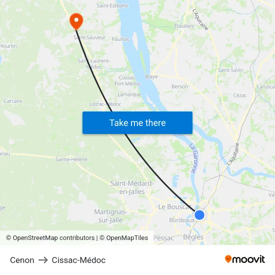 Cenon to Cissac-Médoc map