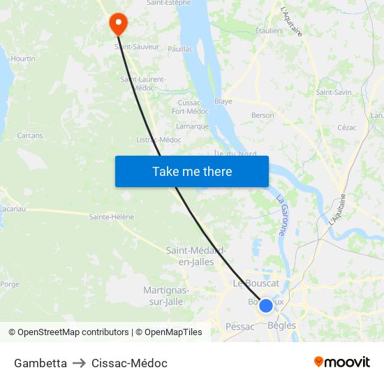 Gambetta to Cissac-Médoc map