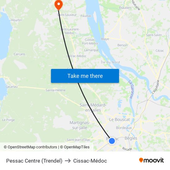 Pessac Centre (Trendel) to Cissac-Médoc map