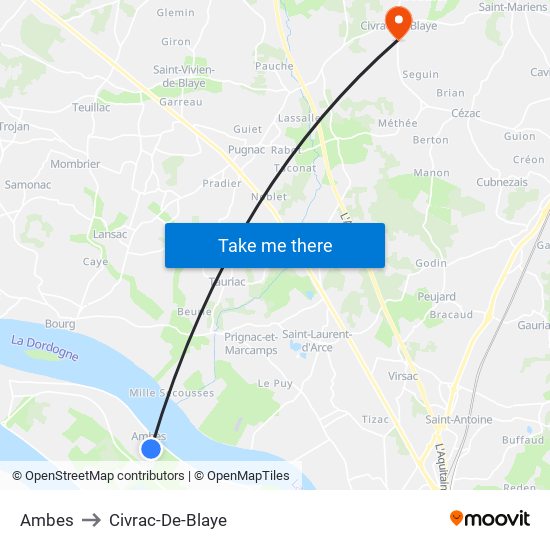 Ambes to Civrac-De-Blaye map