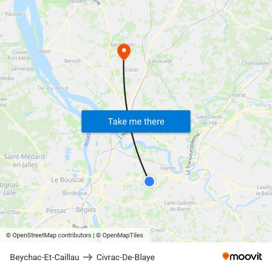 Beychac-Et-Caillau to Civrac-De-Blaye map