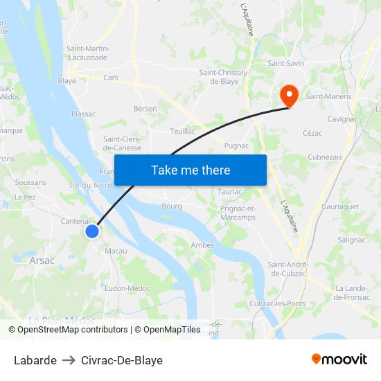 Labarde to Civrac-De-Blaye map