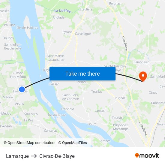 Lamarque to Civrac-De-Blaye map