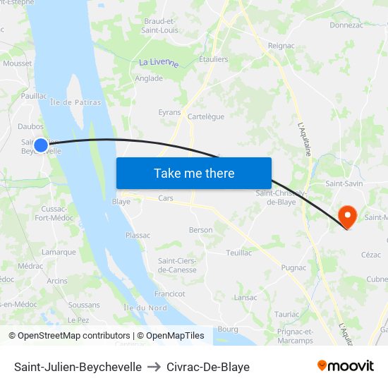Saint-Julien-Beychevelle to Civrac-De-Blaye map
