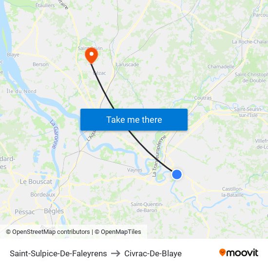 Saint-Sulpice-De-Faleyrens to Civrac-De-Blaye map