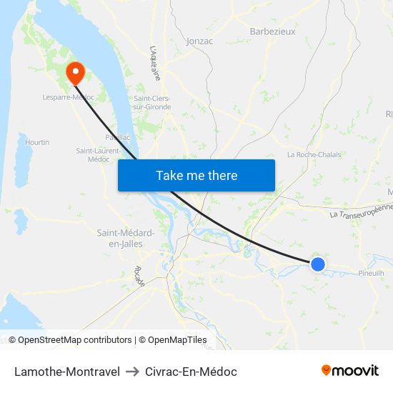 Lamothe-Montravel to Civrac-En-Médoc map