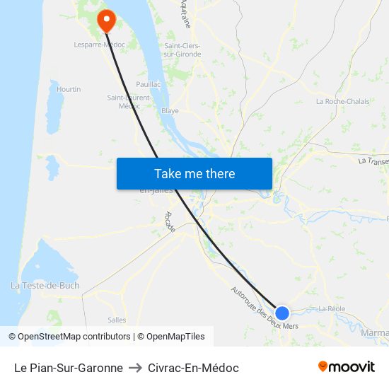 Le Pian-Sur-Garonne to Civrac-En-Médoc map