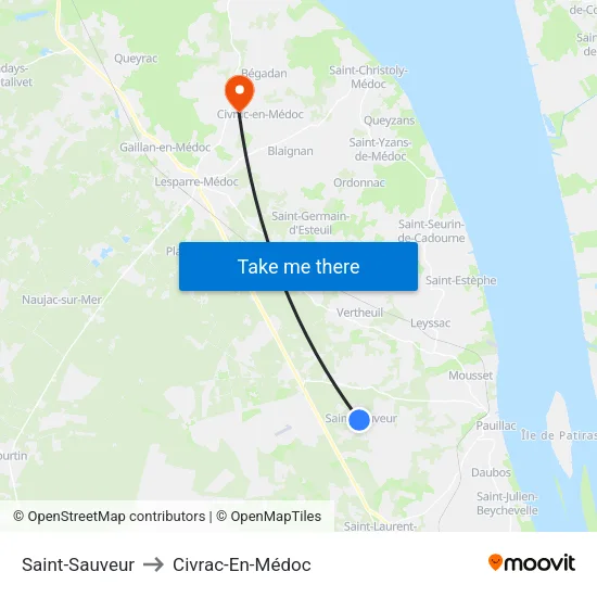 Saint-Sauveur to Civrac-En-Médoc map