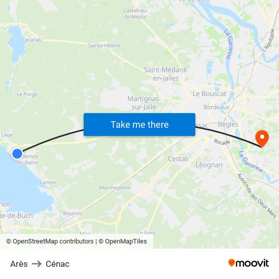 Arès to Cénac map