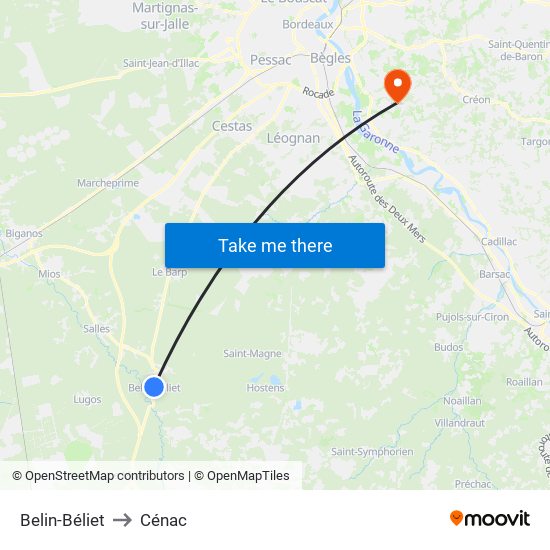 Belin-Béliet to Cénac map