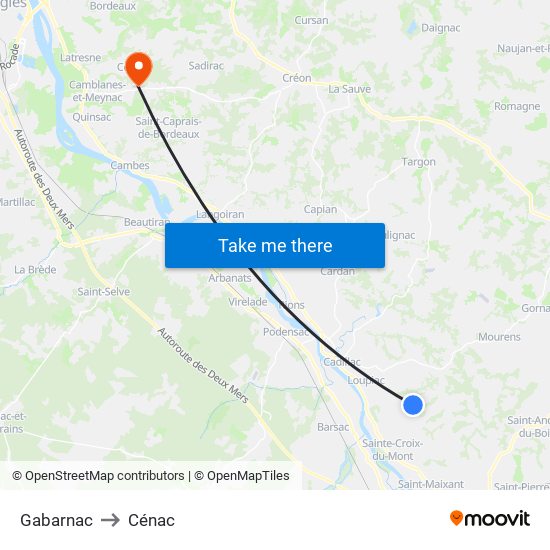 Gabarnac to Cénac map