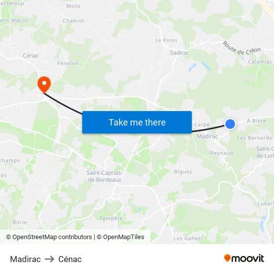 Madirac to Cénac map