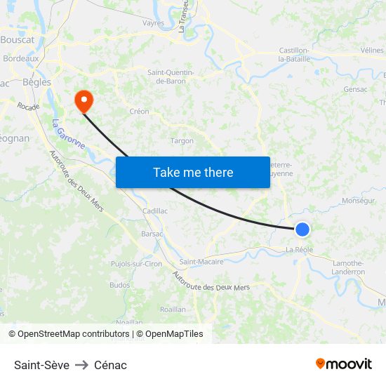 Saint-Sève to Cénac map