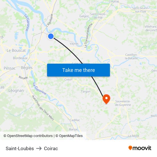 Saint-Loubès to Coirac map
