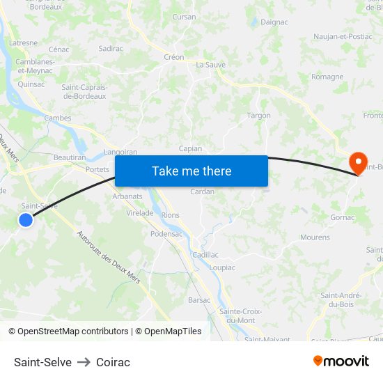 Saint-Selve to Coirac map