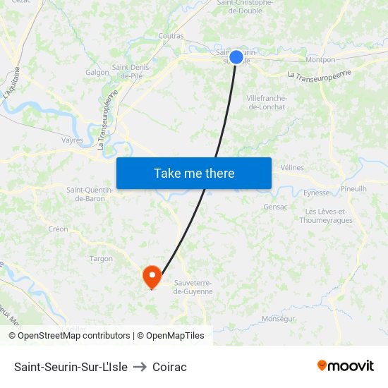 Saint-Seurin-Sur-L'Isle to Coirac map