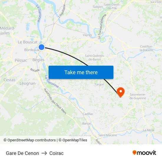 Gare De Cenon to Coirac map