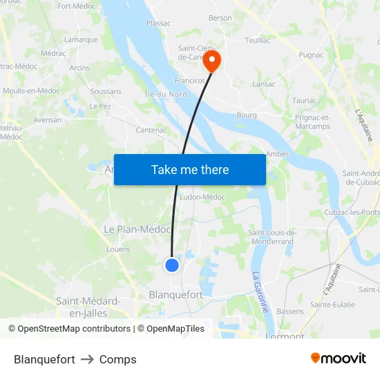 Blanquefort to Comps map