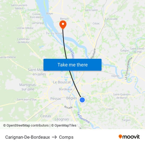 Carignan-De-Bordeaux to Comps map