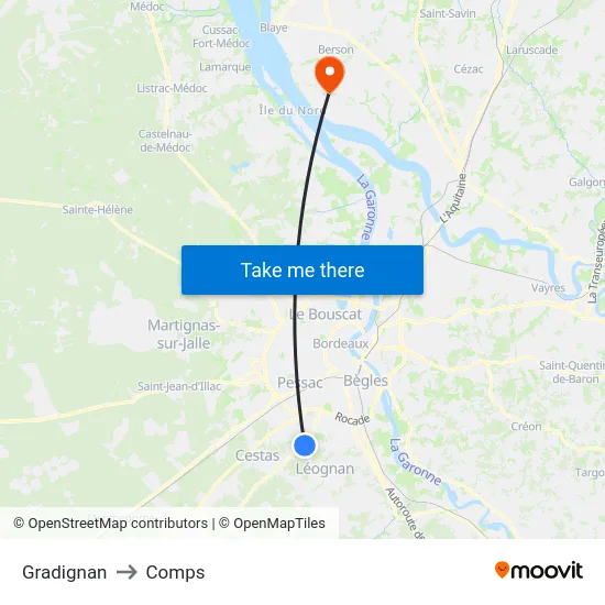 Gradignan to Comps map