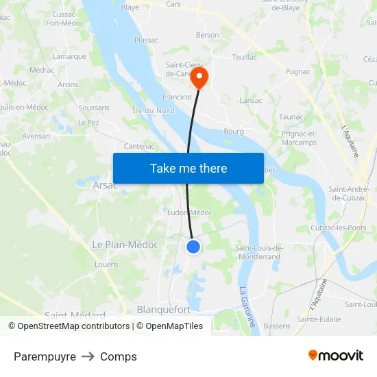 Parempuyre to Comps map