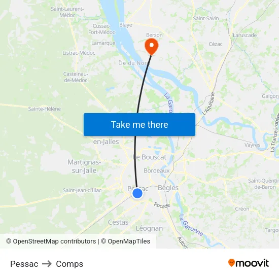 Pessac to Comps map