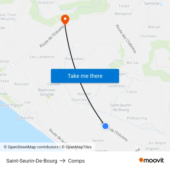 Saint-Seurin-De-Bourg to Comps map