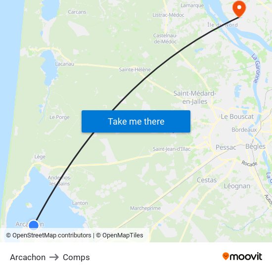 Arcachon to Comps map