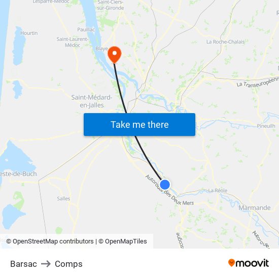 Barsac to Comps map