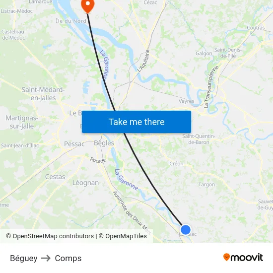 Béguey to Comps map