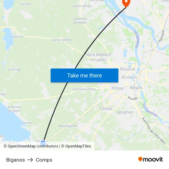 Biganos to Comps map