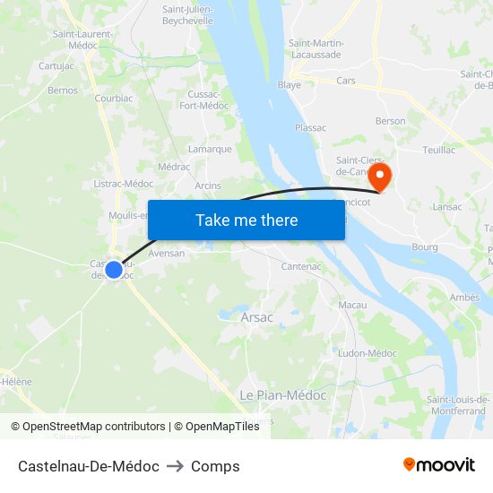 Castelnau-De-Médoc to Comps map