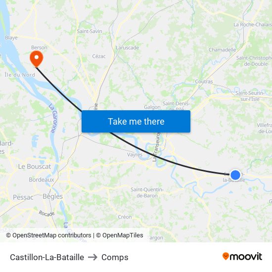 Castillon-La-Bataille to Comps map