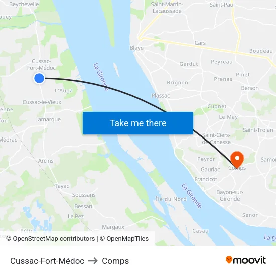 Cussac-Fort-Médoc to Comps map