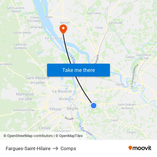 Fargues-Saint-Hilaire to Comps map