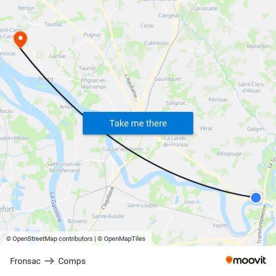 Fronsac to Comps map