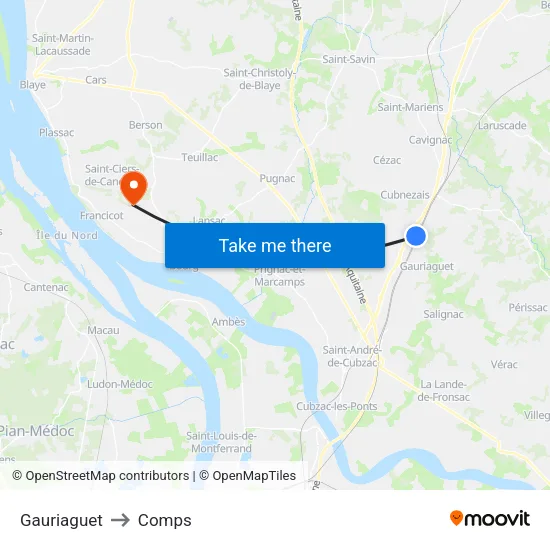 Gauriaguet to Comps map