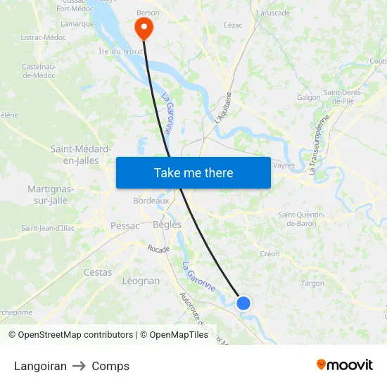 Langoiran to Comps map
