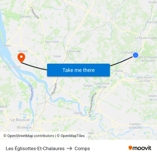 Les Églisottes-Et-Chalaures to Comps map