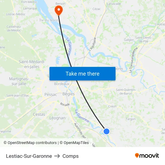 Lestiac-Sur-Garonne to Comps map