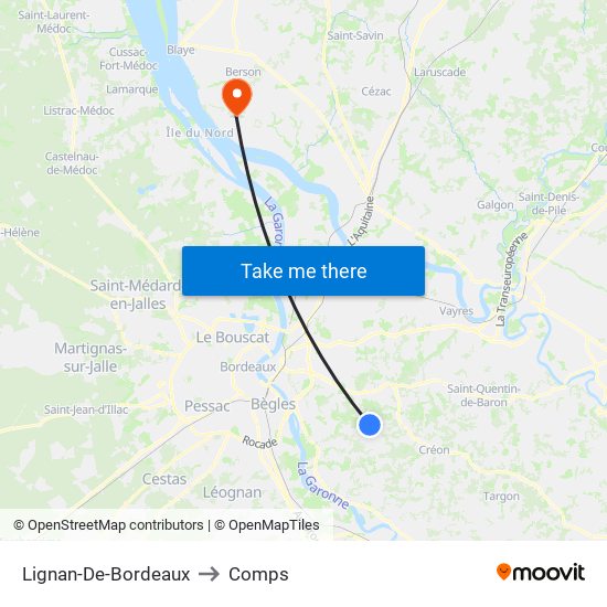 Lignan-De-Bordeaux to Comps map