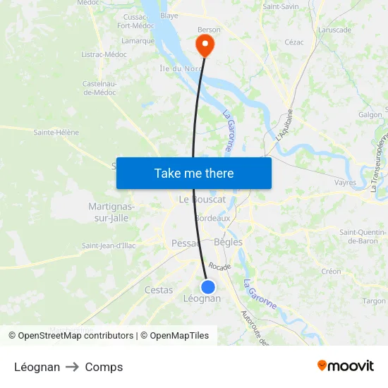 Léognan to Comps map
