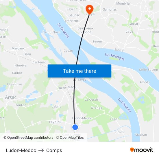 Ludon-Médoc to Comps map