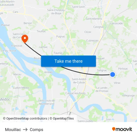 Mouillac to Comps map