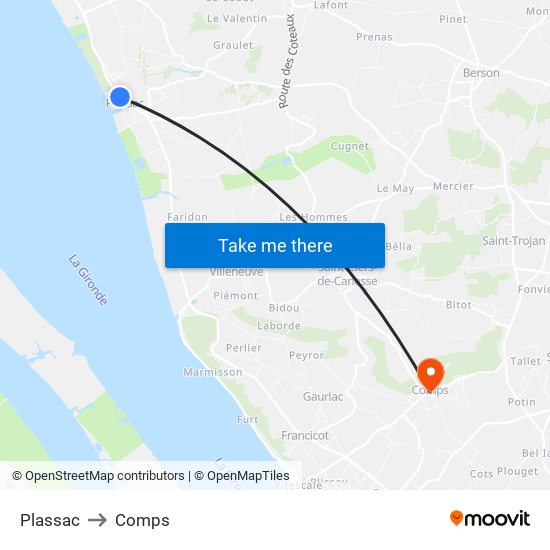 Plassac to Comps map
