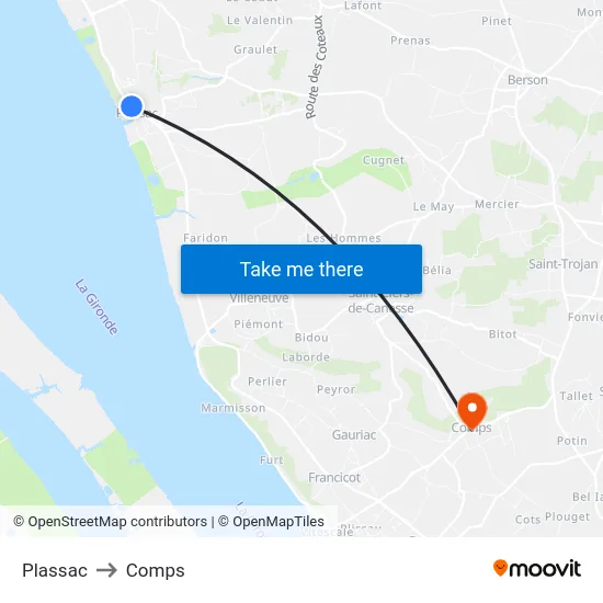 Plassac to Comps map