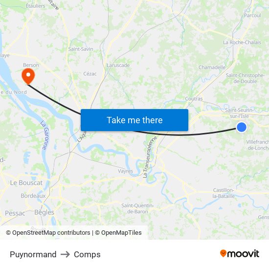 Puynormand to Comps map